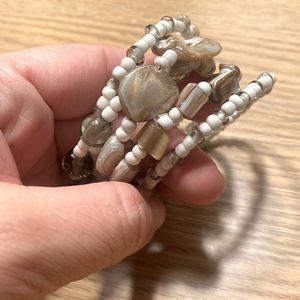 Vintage beaded shell handmade wrap 5 row bracelet bangle